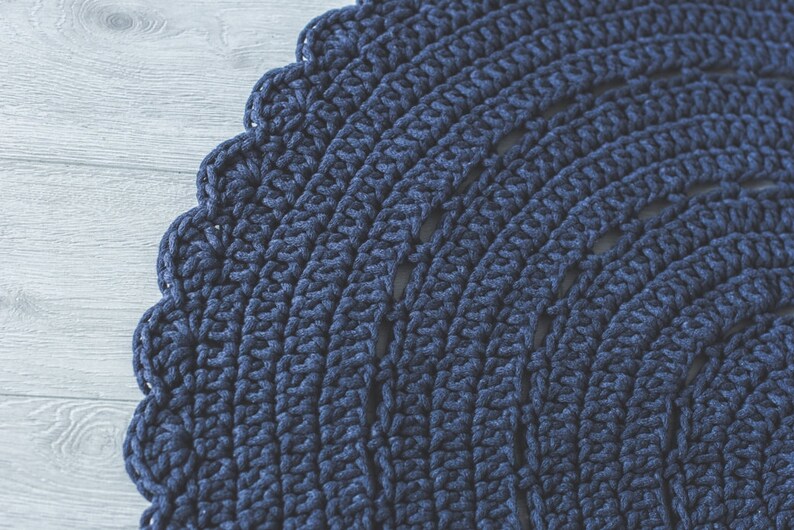 Crocheted round denim blue doily rug fi 100cm 40'' Etsy