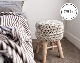 Round Stool Covers, Crochet Cover Wooden Stool, Farmhouse Stool Cover, Scandinavian Decor, Rustic Stool Knitted Cover, Crochet Wooden Chair