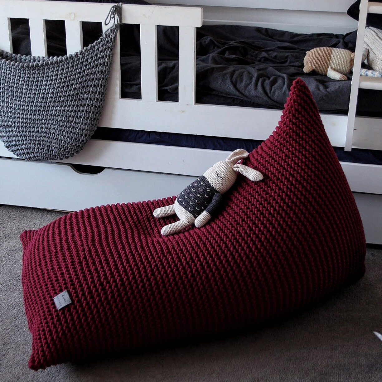 Knitted Bean Bag Chair Kids Beanbag Chair Kids Bean Bag Etsy UK