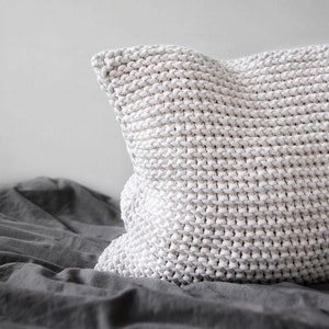 Chunky Knit Cushion, Chunky Knit Throw Pillow, Ivory Knitted Cusion, Knitted Home Decor, Chunky Knit Scandinavian Decor, Housewarming Gift image 1