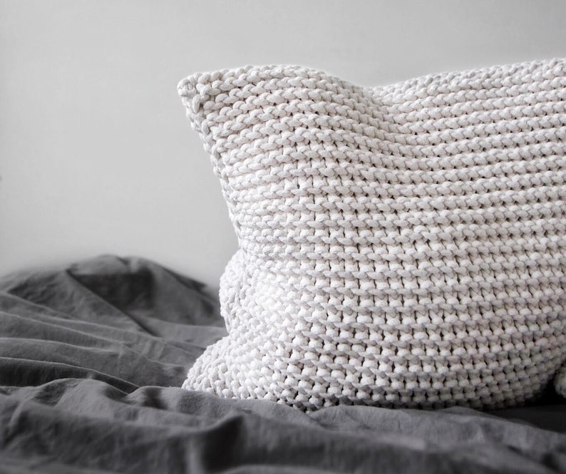 Chunky Knit Cushion, Chunky Knit Throw Pillow, Ivory Knitted Cusion, Knitted Home Decor, Chunky Knit Scandinavian Decor, Housewarming Gift image 1