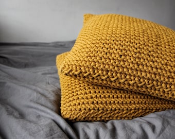 Chunky Knit Throw Pillow: Mustard Scandinavian Home Decor