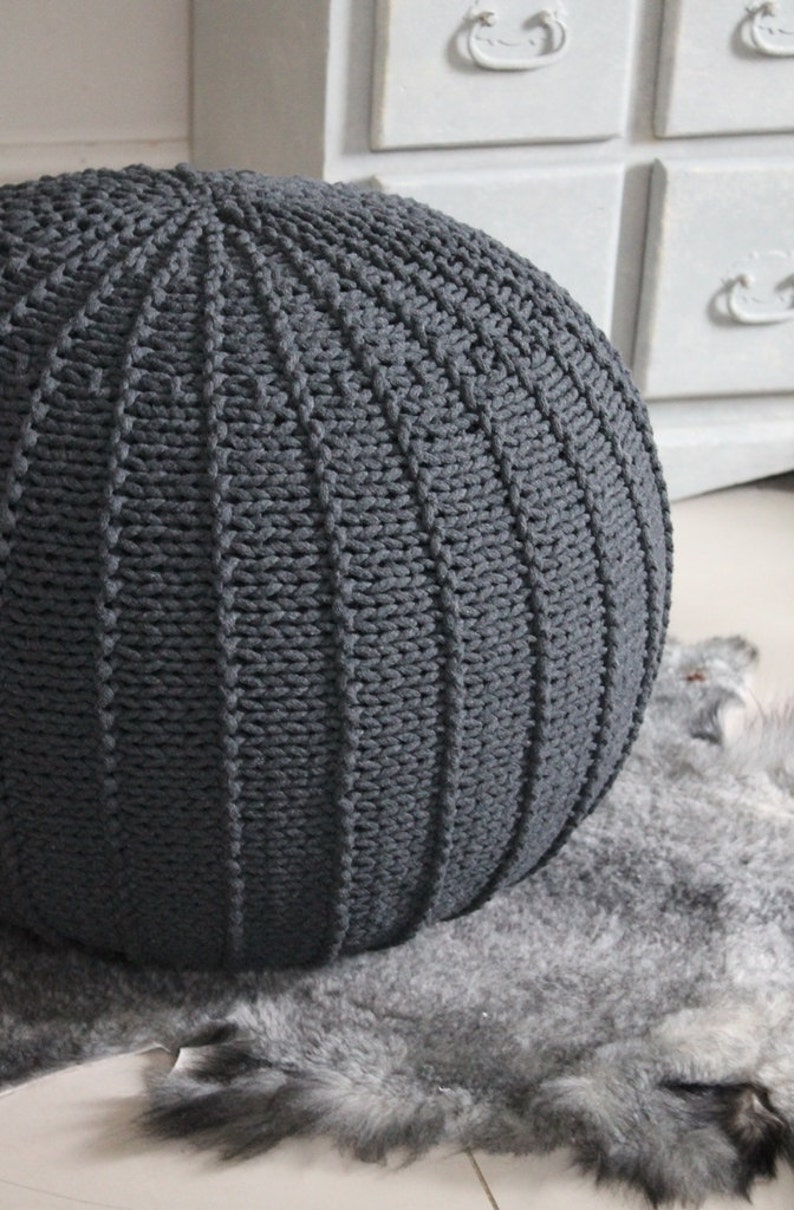 graphite grey cotton pouffe footstool ottoman hand made