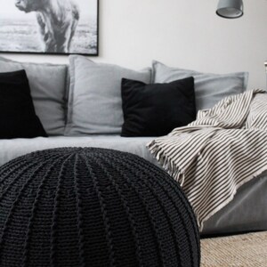 graphite grey cotton pouffe footstool ottoman hand made