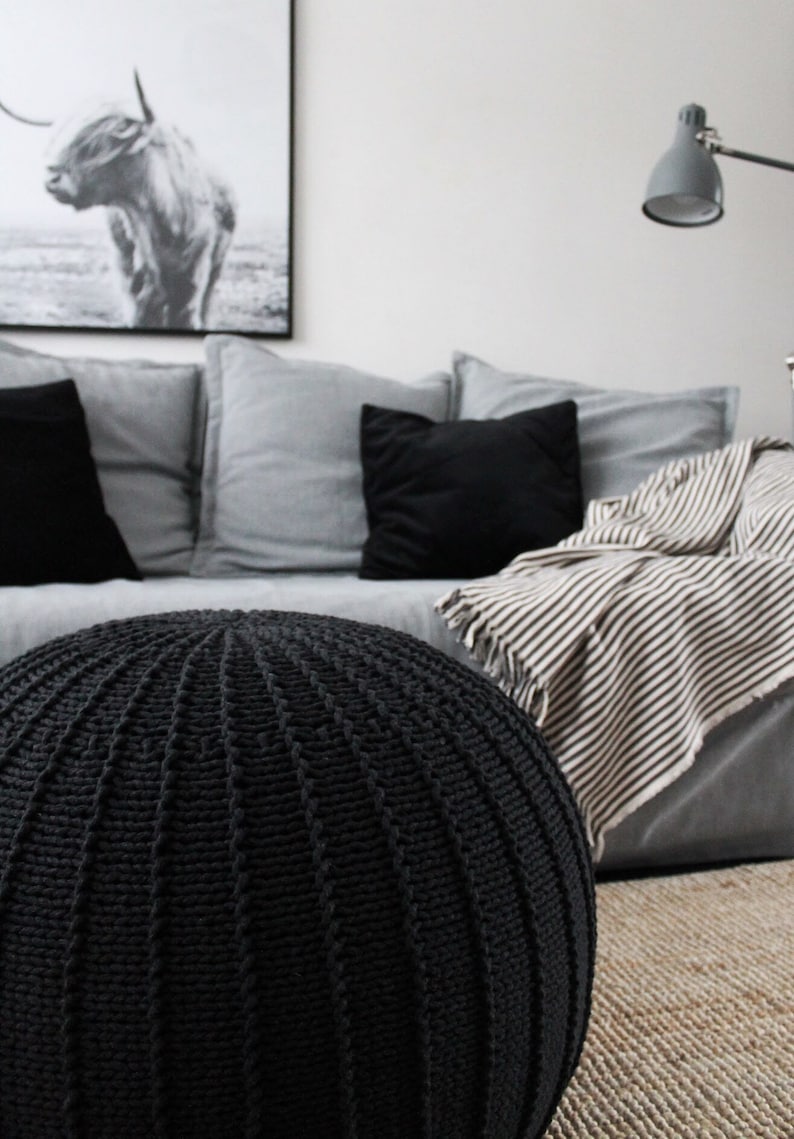 graphite grey cotton pouffe footstool ottoman hand made