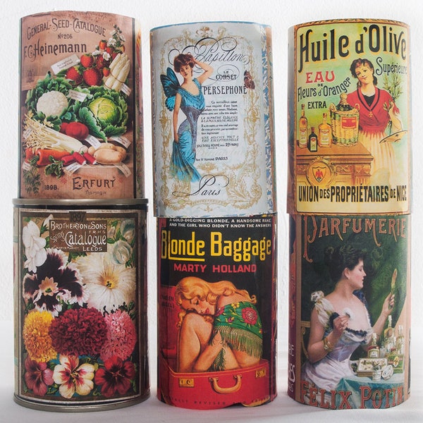 Vintage Ephemera - Can Labels - Upcycling Cans - Scrapbooking Design - Pulp Fiction - Antique Decor -  Old Seed Catalogue - French Labels