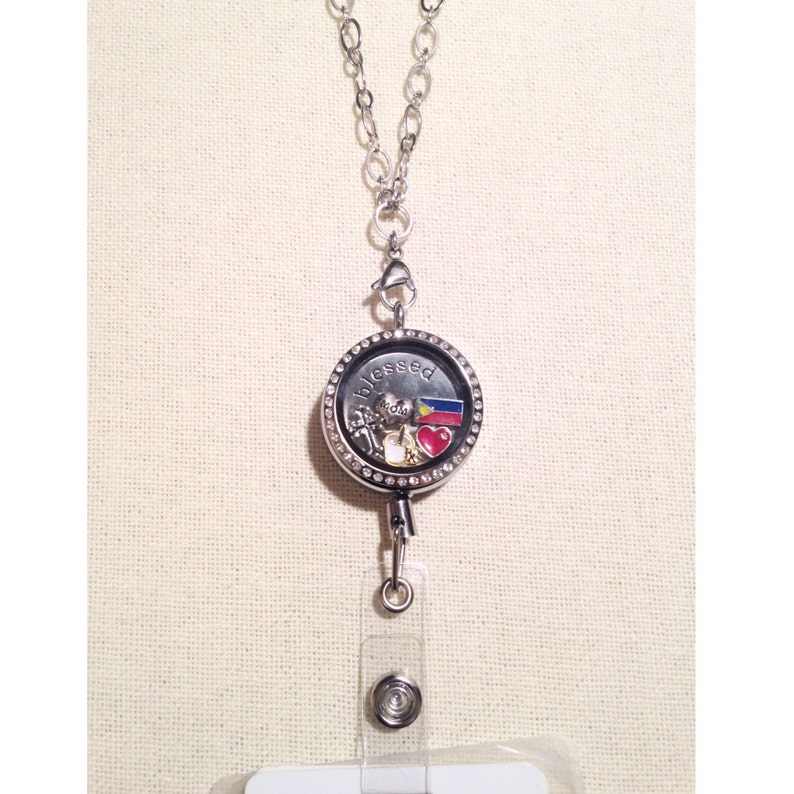 Badge Reel Charm Locket with chain loop Etsy