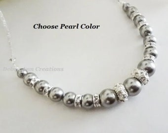 Crystal Pearl Wedding Collar Necklace: Bridal Jewelry Mother of the Groom Bride Gift