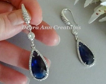 Sapphire Teardrop Earring for Wedding Jewelry for Bride Something Blue Bridal Earring for Mother of the Bride Gift Navy Blue Wedding Earring