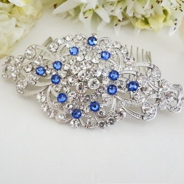 Sapphire Hair Comb Blue Crystal Hair Comb for Bride Something Blue Wedding Hair Accessories Bridesmaids Hair Piece Blue Bridal Hair Comb