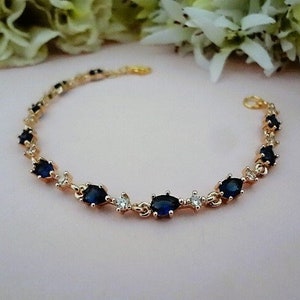 Blue Sapphire Bracelet Gold Tennis Bracelet Wedding Bracelet for Bride Something Blue Wedding Jewelry Navy Bridal Jewelry Silver