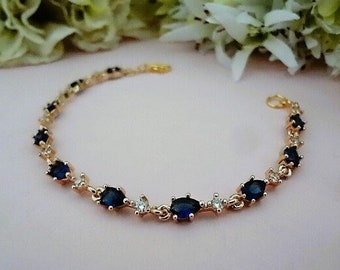 Blue Sapphire Bracelet Gold Tennis Bracelet Wedding Bracelet for Bride Something Blue Wedding Jewelry Navy Bridal Jewelry Silver