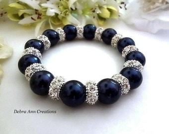 Navy Bracelet Navy Blue Wedding Jewelry Pearl Bridal Bracelet Dark Blue Bracelet for Mother of the Bride Gift for Mother of the Groom