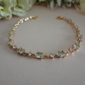 Light Blue Crystal Bridal Bracelet Gold Tennis Bracelet Dusty Pale Blue Wedding Bracelet for Bride Something Blue Wedding Jewelry Aqua Blue image 5