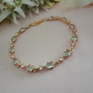 Light Blue Crystal Bridal Bracelet Gold Tennis Bracelet Dusty Pale Blue Wedding Bracelet for Bride Something Blue Wedding Jewelry Aqua Blue image 7