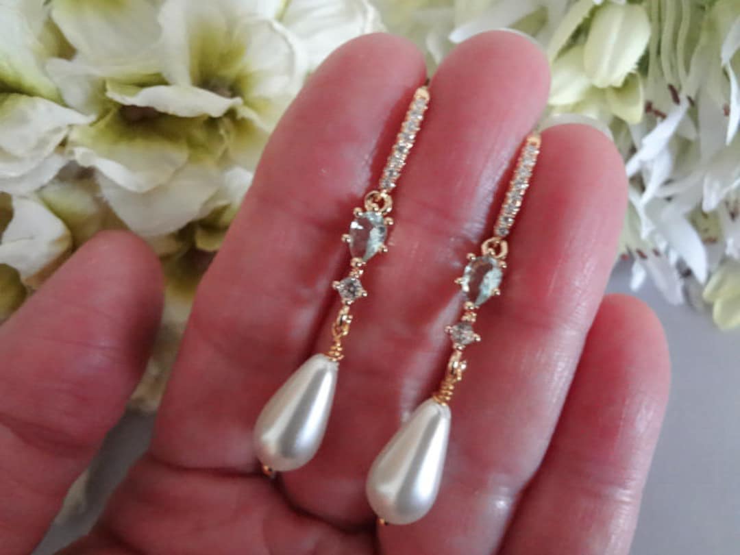 Light Blue Earrings Pearl Teardrop Earrings for Bride Something Blue