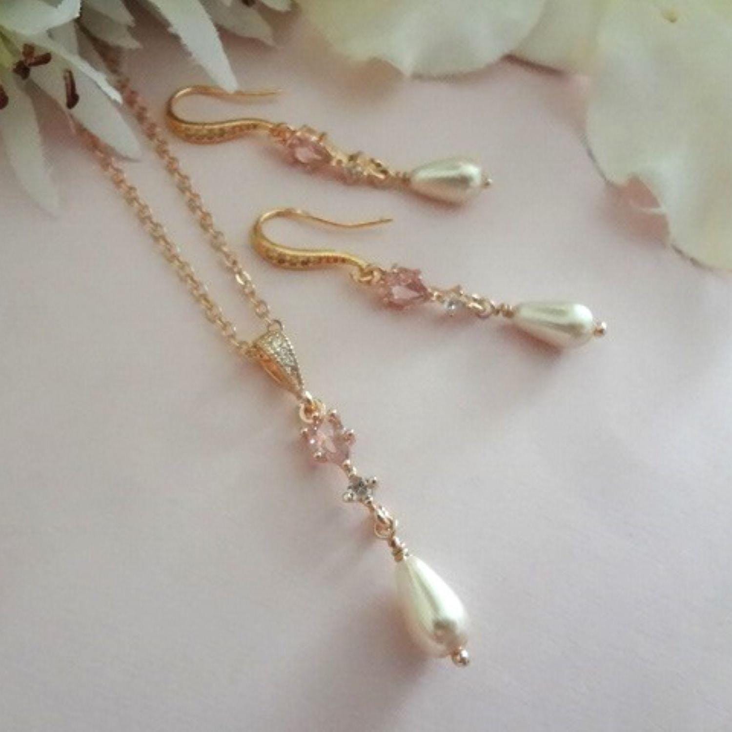 Freshwater Pearl & Crystal Wedding Necklace & Earrings Set