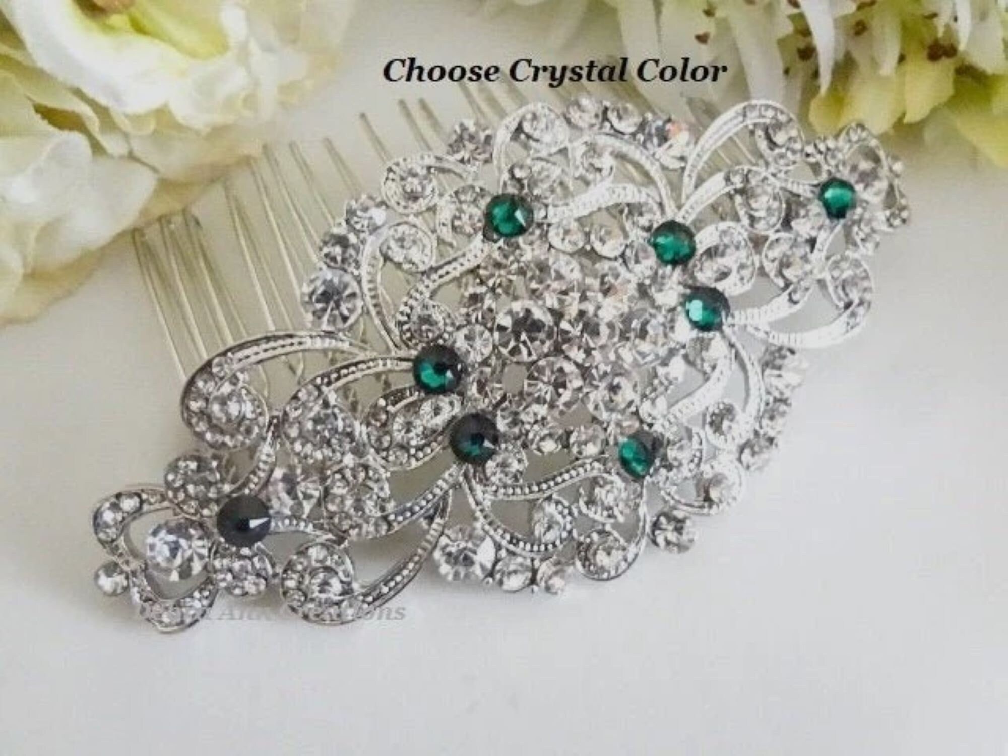 Wedding Hair Comb Crystal Bridal Accessory Silver for Brides and Bridesmaids AMORARSI Pearl Rhinestone Wedding Hair Comb - Crystal Bridal  main image 2