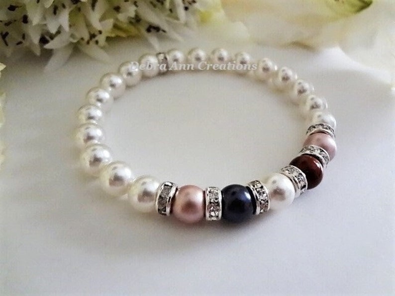 Pearl Mothers Birthstone Bracelet for Mom Jewelry Grandma Birthstone Jewelry for Grandmother Family Bracelet Mothers Day Gift Nana Silver image 1