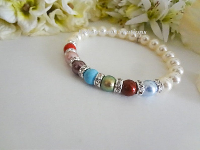 Pearl Mothers Birthstone Bracelet for Mom Jewelry Grandma Birthstone Jewelry for Grandmother Family Bracelet Mothers Day Gift Nana Silver image 6