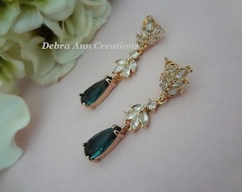 Teal Blue Earrings Gold Teardrop Wedding Earrings Indicolite Crystal Earring Bridal Drop Earring Dark Blue Earring Blue Wedding Jewelry Gift