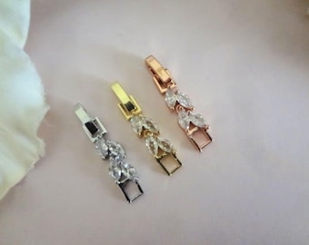 Crystal Bracelet Extension, Necklace Extender: CZ Leaf Marquise, Silver Rhodium, Gold, Rose Gold Plate