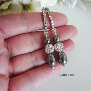 Grey Pearl Drop Earrings Silver Pear Pearl Earrings Dark Grey Wedding Earrings Dangle Pearl and Crystal Bridal Earrings Gray Wedding Jewelry image 5