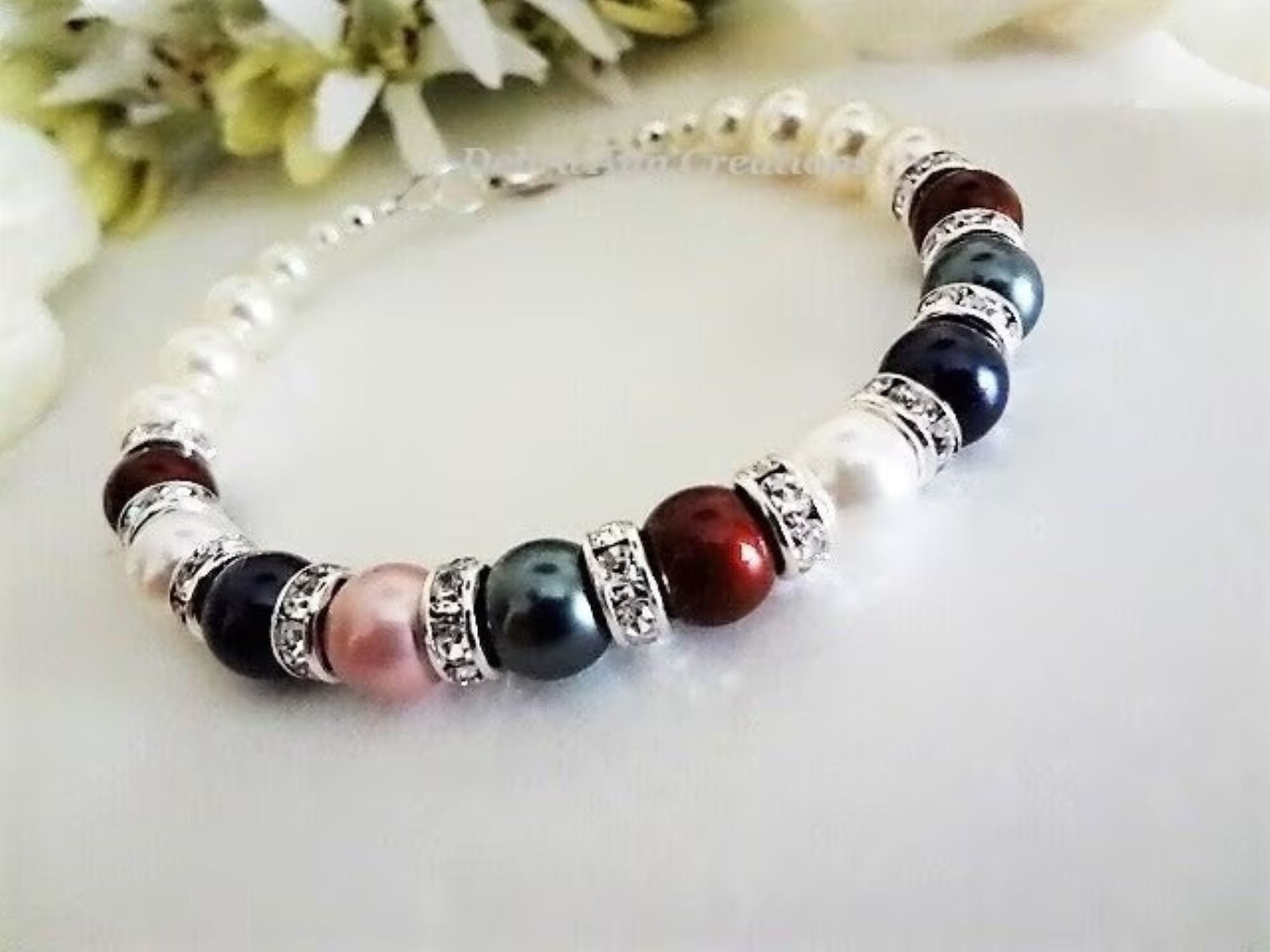 Mothers Pearl Birthstone Bracelet: Mom, Grandma, Grandmother, Nana, Custom Family Jewelry