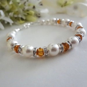 Topaz Birthstone Bracelet for November Birthstone Jewelry Topaz Bridal Jewelry Fall Orange Crystal Bracelet November Birthday Gift for Her
