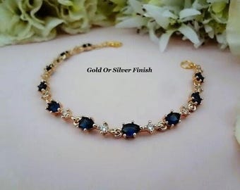 Blue Sapphire Bracelet Gold | Tennis Bracelet | Wedding Bracelet for Bride | Something Blue Wedding Jewelry | Navy Bridal Jewelry Silver