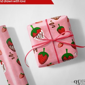 Carta da regalo per fragole al cioccolato, carta da regalo natalizia, rotolo di carta regalo