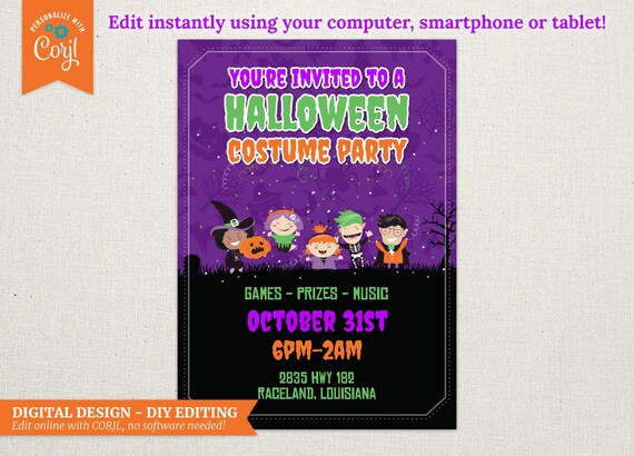 DIGITAL Halloween Costume Party Invitation - DESIGN ONLY - 5x7 - Edit Yourself Using Corjl
