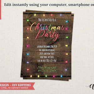 DIGITAL Rustic Christmas Lights Party Invitation, 5x7 Adult Halloween Invitation, DIY Editing with Corjl