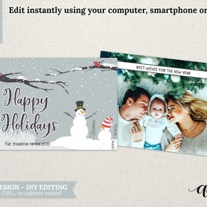 Tarjeta de felices fiestas y mejores deseos para el año nuevo: saludo navideño con foto familiar personalizada 5x7, editar con corjl