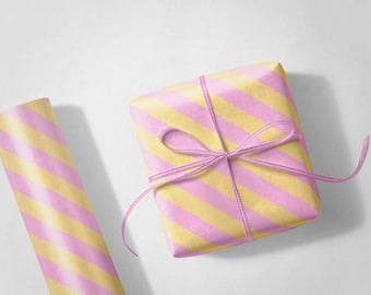 Roze en oranje gestreept inpakpapier: pastelkleurige cadeaupapierrol