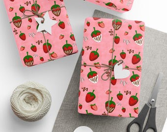 Chocolate Strawberry Wrapping Paper: Glossy Christmas Gift Roll