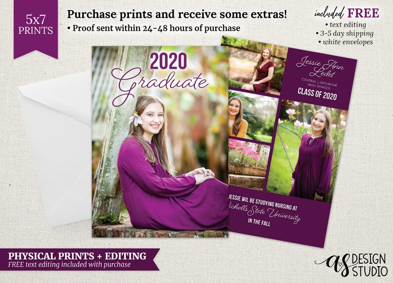 PRINTED Custom Graduation Announcement Front and Back 5x7 Etsy