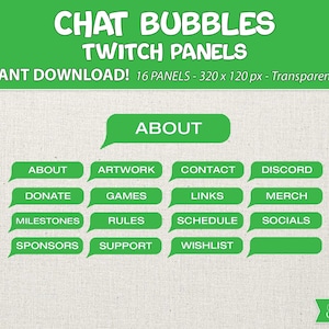 Twitch Green Chat Bubble Panels: Modern Streamer Badges (Digital Download)