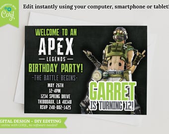 Apex Legends Octane Birthday Invitation: Grunge Video Game Party (Digital)