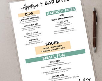 Diseño de menú de restaurante personalizado / Listo para imprimir, editable (digital)