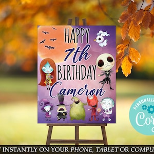 DIGITAL Nightmare Birthday Sign, Jack, Sally, printable, template, welcome sign, signage, INSTANT Download