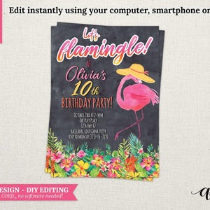 DIGITAL Let's Flamingle Flamingo Birthday Party Invitation - DESIGN ONLY - 5x7 - Edit Yourself Using Corjl