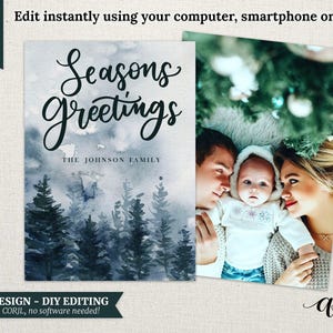 Hand Lettered Seasons Greetings Card: 5x7 Editable Template (Digital)