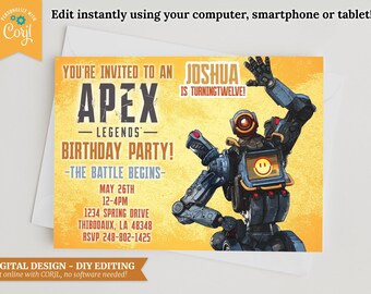 DIGITAL Pathfinder Birthday Invitation, video gamers, battle royale party, personalize yourself using corjl, 5x7