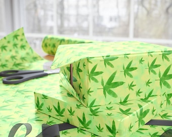 Papel de regalo con hojas de marihuana en acuarela, papel de regalo artístico para fumetas