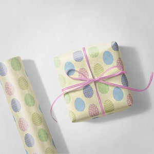 Motivo pastello con uova di Pasqua, carta da regalo disegnata a mano, carta da regalo natalizia, rotolo di carta regalo