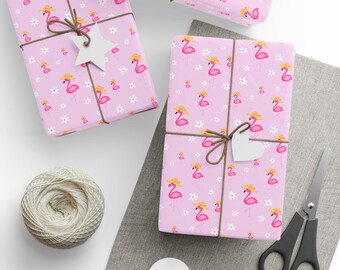 Flamingo Gift Wrapping Paper: Pink Floral Christmas Present Wrap