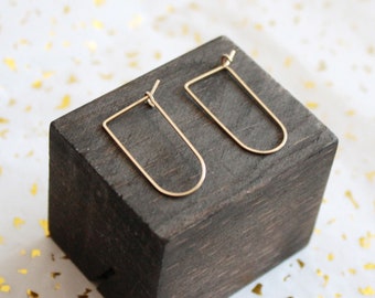 Small Gold U Shaped Hoop Earrings - 14K Gold Filled Hoop Earrings - Geometric Earrings - Minimal and Simple Jewelry