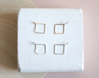 Mini Square Hoop Earrings - Gold or Silver - Geometric Earrings - Minimal and Simple Jewelry