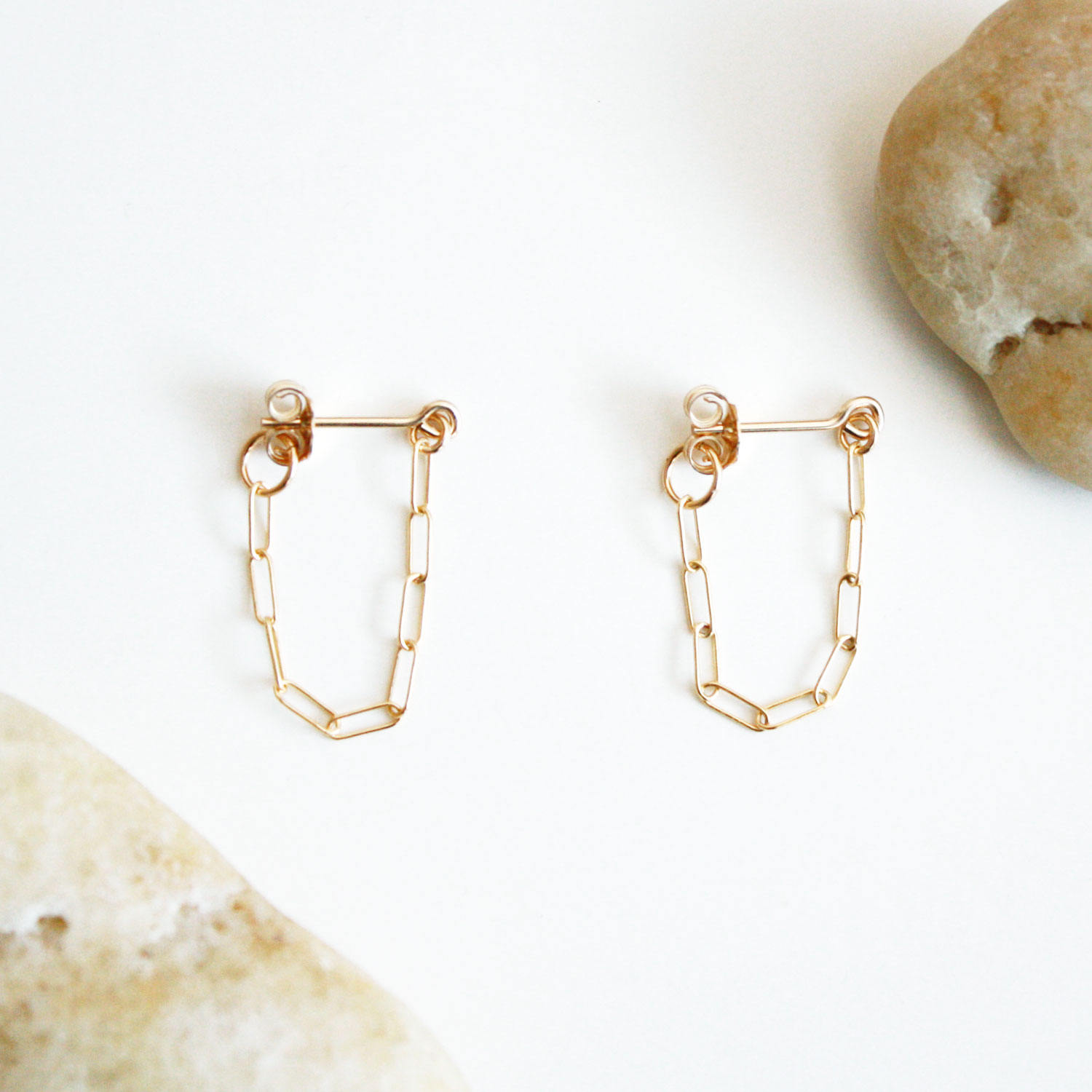 Gold Chain Hoop Stud Earrings Simple Hoop Earrings 14K Gold Etsy